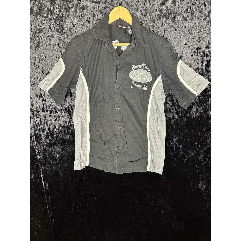Orange County Choppers Button Up Shirt Mens S Black Short Sleeve Garage Graphic